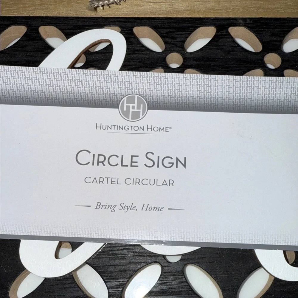 Huntington Home Tan and Black Circle Sign with Checkered Bow